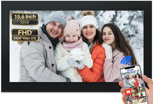 Digital Picture Frame, 15.6 Inch Large Digita Photo Frame WiFi, 1920 * 1080 FHD Touch Screen 32GB Storage Space,Wall-Mounted,Extra Digital Frame Using App Remotely Send Photos and Videos