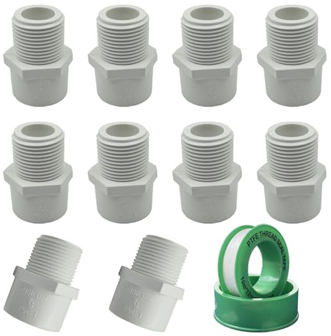 10Pcs 1/2 inch NPT Male Thread PVC Pipe Fitting Adapter Connector(Socket x NPT Male), Pipe Connectors, 1/2 inch Pipe Fitting, Pipe Coupling for Plumbing Water Line, Schedule 40, White