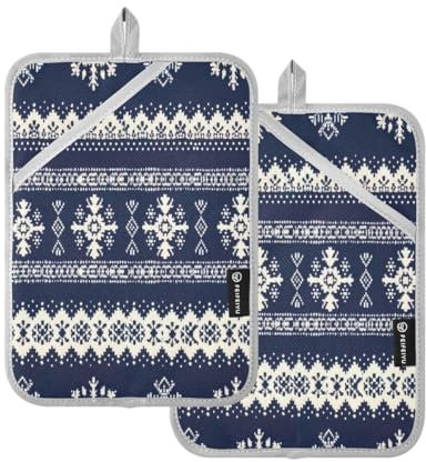 JUMBEAR Topflappen-Set im skandinavischen Fair-Isle-Design, mit Tasche für Küche, hitzebeständig, Topflappen, Küchenhandschuhe, Topfuntersetzer zum Backen, Kochen, 17,8 x 22,9 cm, 2 Stück