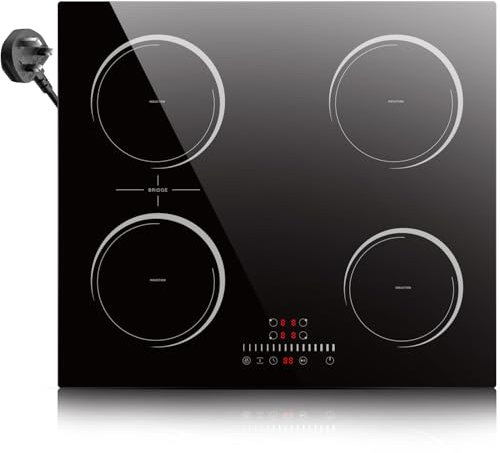Induction Hob 60cm, Nefaracy 4 Zone Electric Hob 2800W, Built-in Induction Cooker with Extended Zone, Pause & Timer, Safety Lock, 220V Plug in