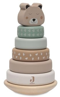 Jollein Holz-Stapelturm mit Ringen - Jungle Jambo - 5 Stapelringe - Ab 1 Jahr - 100% FSC Zertifiziert - Gepard