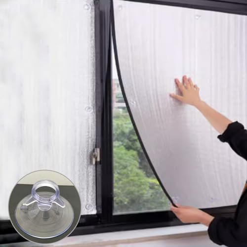 KDDFN Doppelte Aluminisierte Isolierfolie,Wärmereflektierende Fenster Scheibenfolie,Sichtschutz Sonnenschutzfolie,Wärmeschutzfolie,mit Saugnapf,für Zuhause und Büro,7mm (90x120cm/36 x47)