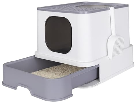 RIZZARI Katzentoilette, Faltbare Katzenbox mit Schublade, Große Kapazität Katzentoilette mit Deckel, Top Opening Litter Pan für Kleine bis Große Katzen (Weiß)