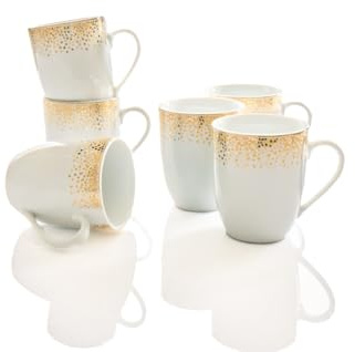 Dusty Gold Henkelbecher bauchig Set 6-teilig mit Echtgold-Auflage Porzellan | edle festliche Becher ca 340ml in der bauchigen Form, perfekt für alle Feierlichkeiten und Weihnachten, Waterside-Collection