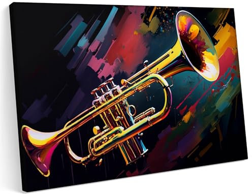 Printonia Leinwandbild m Bild auf Leinwand 100x70 Trompeten Trompeten Musik Abstrakte Kunst Klang