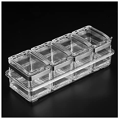 ABBNIA Condiment Can Spice Racks Clear Seasoning Box 4 Pieces Clear Seasoning Storage Container For Spice Salt Sugar Cruet Condiment Jars Spice Jar Storage Bottle Set