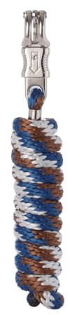 Merauno® Führstrick für Pferd - Anbindestrick in verschiedenen stylischen Designs, Führleine, Anbindeseil Pony, Esel, Ziege mit Panikhaken (Blau Braun Grau, Panikhaken)