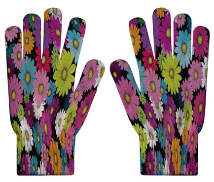Damenhandschuhe – Handschuhe Mit Buntem Gänseblümchen-Print,Strickhandschuhe Für Touchscreen,Arbeitshandschuhe Mit Herbst-Cartoon-Blumen-Print,Für Herren Und Damen Für Outdoor-Sport,Autofahren,Laufen