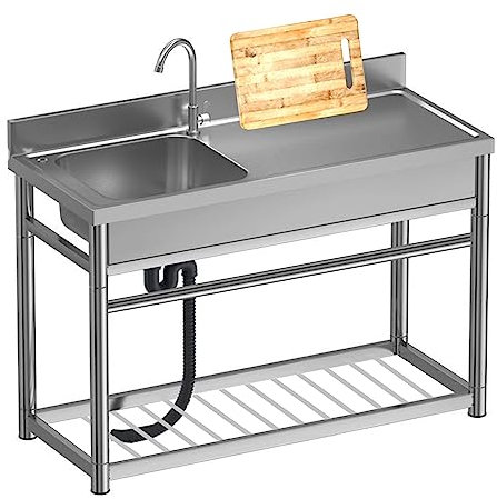Großes Spülbecken aus Edelstahl mit Einzelbecken, freistehendes Waschbecken mit Wasserhahn, Spülbecken für Waschküche, Garage, Küche, für den Außen- und Innenbereich