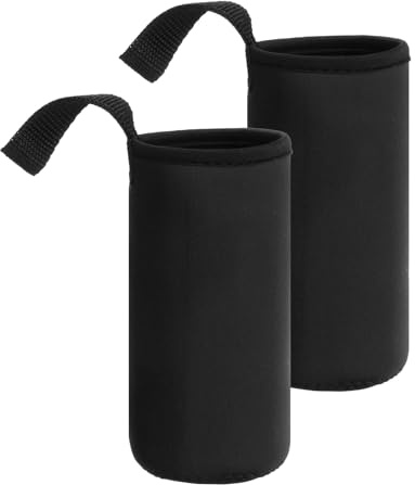 Sourcing Map 2 fundas de neopreno para botella de agua, transportador de vidrio aislado de 12 onzas con asa, soporte plegable para bebidas, color negro