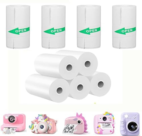 HUATEEN Thermopapier Kinderkamera,10 Rollen 57x25 mm Mini-Drucker Aufkleber Nachfüllpackung 5x Selbstklebend Papierrolle +5x Normal Nachfüllpapier Nachfüll-Set Thermodruckerpapier