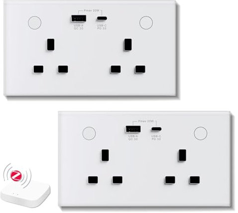 BSEED ZigBee Socket 2Gang with USB and Type C Compatible with Alexa and Google Home, Metered Socket With APP Remote Control with Smart Life, Smart Timer Outlet 16A White（Gateway Hub Needed), 2 Pack