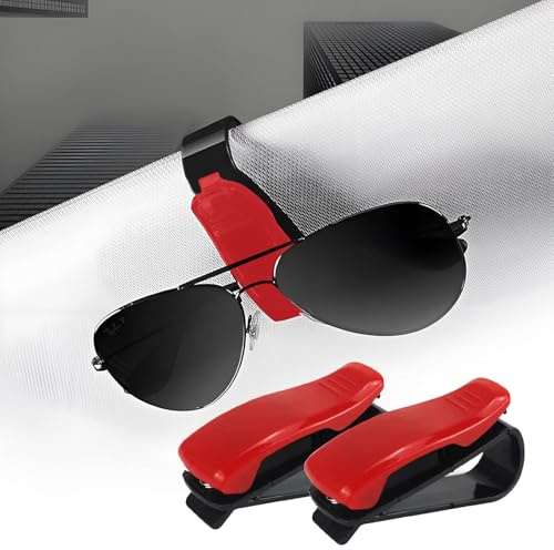 VBGURR 2 Stücke Brillenhalter für Auto Moden Brillenhalterung Auto Multifunktional Sonnenbrillenhalter Auto Universeller Auto Brillenhalter für Männer und Frauen (Rot)