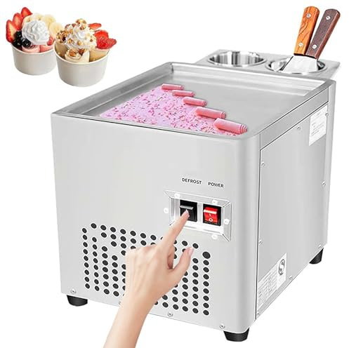 HNBYLMM Fried Ice Cream Roll Machine, Stainless Steel Commercial Rolled Ice Cream Maker, 35X25cm Square Stir-Fried Ice Cream Pan, with Compressor and 2 Scrapers, for Making Ice Cream, Fro-zen Yogurt