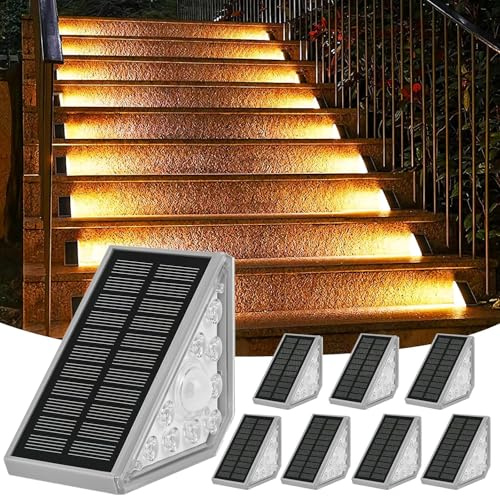 Zoelele Solarlampen Außen mit Bewegungsmelder 8er Set, Solar Treppenbeleuchtung Warmweiß (3000K), 1200mAh Akku, IP65 Wasserdicht LED Solarleuchten für Garten, Treppe, Terrasse und Gehweg