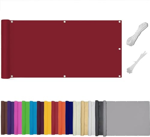 QSZTJJ Balcon Privacidad, Privacidad de Balcón y Pantallas, 180g/㎡ PES,Protección UV,Impermeable,Malla de Ocultación para Jardín Exterior,Resistente al Viento,Incluye Bridas (1x15m,Rojo)