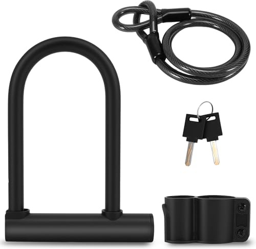 Bike Lock, 12mm Heavy Duty Anti Theft Keyless Locking Bike U Lock with 4ft Security Steel Cable - Shackle Bicycle U-Locks with 2 Keys for Road Mountain Electric Folding Bike