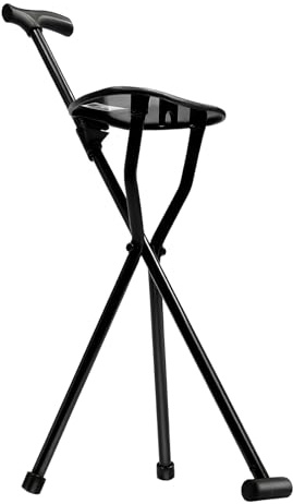 LIWBYYG 3 Legged Foldable Cane with Seat, 249Lbs Folding Walking Seat Stick Portable Folding Cane Chair for Travel Camping Outdoor Activities Hiking Chair Stool Tripod 35.4In Height (Black)