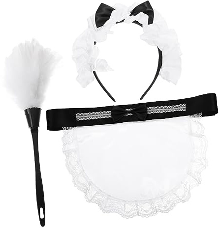 GALPADA Accessoires Cosplay Soubrette Blanc Tablier Dentelle Plumeau pour Déguisement Fête Soirée Et Jeu De Rôle