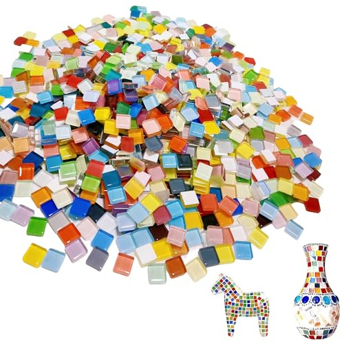 1 kg de pierres carrées pour mosaïque en verre, 1 x 1 cm, pierres colorées pour mosaïque, environ 1200 pièces, mosaïque de cristal, mini carreaux de mosaïque pour projets d'art de bricolage