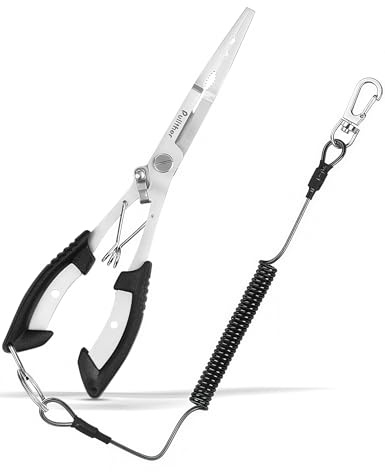 pullther Needle Nose Fishing Pliers, Stainless Steel Hook Remover | Fishing Pliers Kit with Lanyard, Braid Cutter Rustproof Fishing Multitool for Saltwater Freshwater