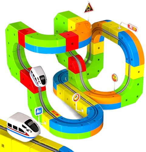 Goody King Electric Train Set for Kids, 69Pcs 3D Stem Electric Train Set with Traffic Signs, STEM Car Toy Set for Kids, 3 4 5 6 7 8 Years Old Boys & Girls Birthday