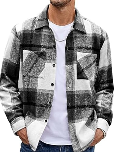 EUDOLAH Chemise Flanelle Homme à Carreaux Surchemise Manches Longues en Coton Style Bûcheron Col Button Down et Coupe Regular Fit Style Vintage Décontracté