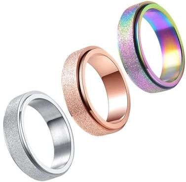 Healeved 3 Stück Edelstahl Unisex Drehring Dekorative Rotierende Fingerringe Langlebig Hautfreundlich Geschenk Für Freunde