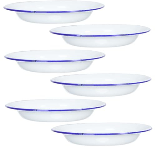UKCOCO 6 pièces Lot de Assiettes Émaillées Vintage avec Rebord Plats Polyvalents pour Fruits Snacks Peu Profondes Empilables et Incassables Service Pratique pour Camping et Cuisine