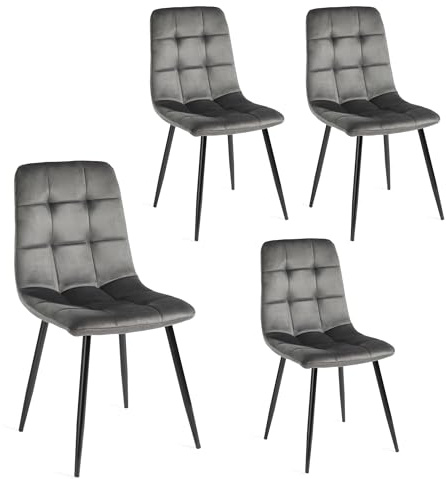 DUPI Pack de 4 Sillas Comedor Altea | Tela Resistente al Desgaste | Diseño Ergonómico y Confortable | Patas de Metal Ajustables | Fácil Montaje | Gris