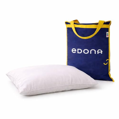 EDONA Oreiller hôtel Plat & Souple 60x60 en Duvet L'Original | Oreiller naturel souple -Dormir sur le dos & le ventre - Gonflant naturel