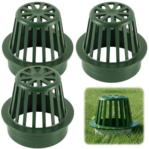 (3-Pack) Calvana 4” Round Atrium Drain Grate Cover, Compatible with NDS 78A, Fits 4” Sewer and Drain Pipe Fittings, Perfect for Small Lawns, Landscaping, Patios, Extra Tough Polyethylene, Green