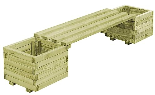 YUTAASU Panchina da Giardino in Legno di Pino Verde Impregnato con Fioriere Laterali, Struttura Robusta e Resistente alle Intemperie, Facile Montaggio per Esterni,