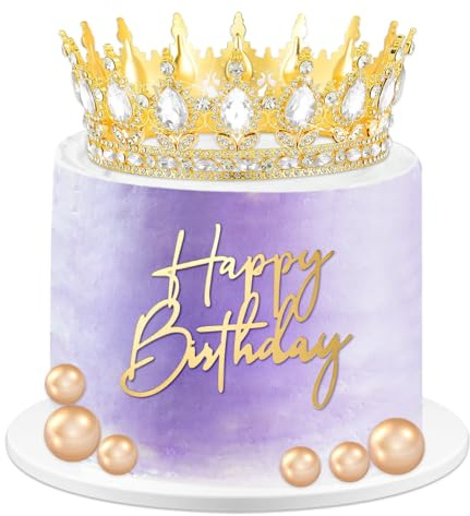 Corona para Tarta, Decoracion de Pastel Bola,Decoración para tartas de corona para Cumpleaños,Boda (oro)