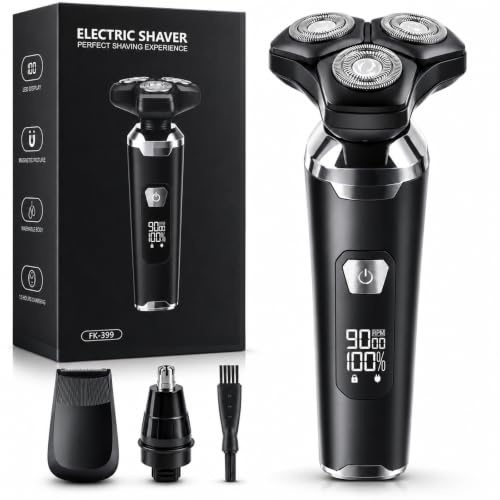 UTK Electric Razor for Men, 3 in 1 Mens Shaver Cordless, IPX7 Waterproof Electric Shaver with Nose/Sideburns, Wet & Dry, Fast Charging & Sensitive Skin Care, LED Display, Birthday Gifts for Men