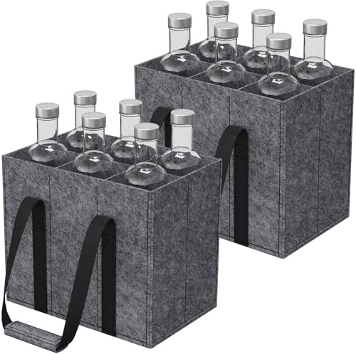 Lifewit Vikbar filtflaskväska 6 flaskor, stabil flaskhållare med handtag för vin, drycker, husbil, grå 30 x 20 x 26 cm, 2 stycken