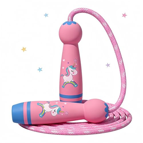 QHFlashbuy Skipping Rope Kids,Jumping Rope,Adjustable Children Jump Rope,Children Skipping Rope with Wooden Handle for Boys and Girls Fitness Outdoor Exercise 2.6m(Pink)