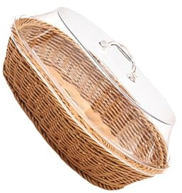 rongweiwang Corbeille à Fruits en Osier avec Couvercle, Style café, Imitation rotin, Panier à Pain tressé, 30 cm x 40 cm, Bois, 25x35cm