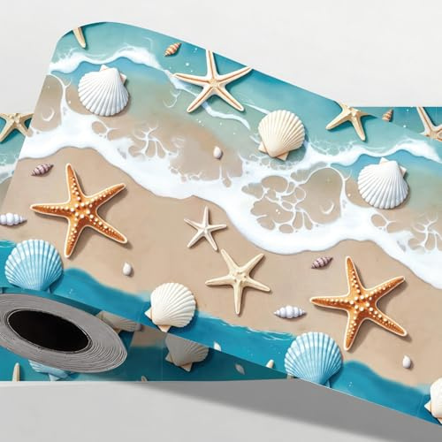 CONCHLERY Ozean und Muscheln Wandbordüre Selbstklebend PVC 500x10cm | Abziehen und Aufkleben für Wohnzimmer Schlafzimmer