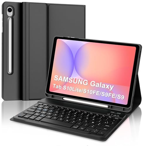 Coque Clavier pour Samsung Galaxy Tab S10 Lite S10 FE 2025/S9 FE 2023 10.9 Pouces, AZERTY Français Housse Clavier Bluetooth Détachable avec Porte Crayon pour Samsung Galaxy Tab S9 11 2023, Noir