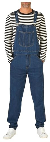 Salopette pour homme - En denim - Pour homme - Baggy - Jeans - Bretelles réglables - Combinaison surdimensionnée - Décontractée - Avec plusieurs poches