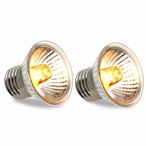 Lampadina di Riscaldamento per Rettili E27, 50W Lampada di Calore per Tartarughe UVA UVB E27 Dimmerabile, Lampada Riscaldante per Tartarughe, Acquario, Habitat per Animali Domestici, AC 230V, 2 pezzi