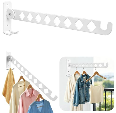 Kitnelw Kleiderhaken Klappbar Weiß Edelstahl 180° Drehbare Wandkleiderhaken | Kleiderlüfter für Balkon, Waschküche, Badezimmer, Schlafzimmer, Korridoren