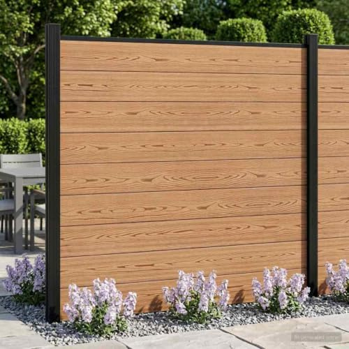 Ziaphsol Zaunset 175 x 186 cm WPC und Aluminium Gartenzaun Sichtschutz Begrenzung Windschutz Trennwand für Terrasse Balkon Balkonbereich wetterfest langlebig Braun