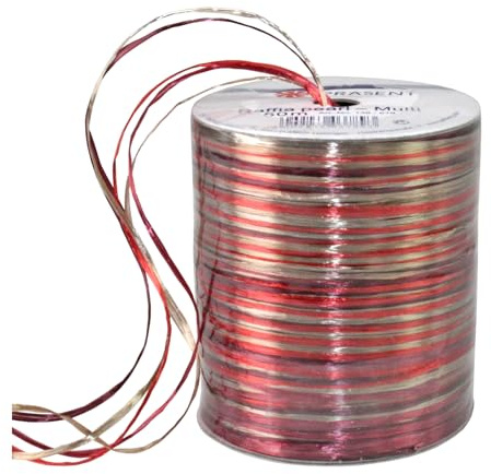 PRÄSENT RAFFIA PEARL-Multicolour Bastband rot / bordeaux / gold, 50 m metallic Dekoband für Präsente, zum Verzieren & Basteln, Geschenkband für feierliche Anlässe
