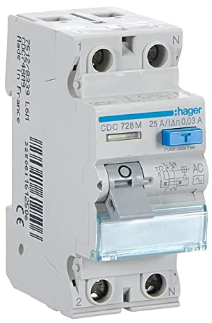 Hager CDC728M Interruptor Diferencial Tipo AC, 2P, 25A, 30mA, Blanco
