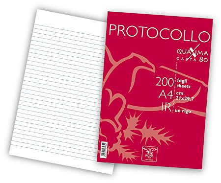Pigna, 200 Fogli protocollo, f.to A4 21x29.7 cm., 80 g/mq, 1R, righe
