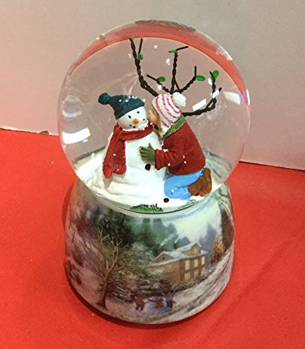 Roman Musical 5 Child Kissing Snowman Glitter Dome Water Globe Plays''Jingle Bells