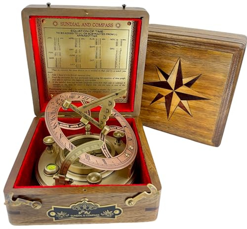 MAH Top Grade 5-Inch Large Brass Nautical Sundial Compass – Perfectly Calibrated Antique Vintage Collectible | Timeless Love Gift for Him & Her – Ideal for Anniversary, Wedding & Father’s Day