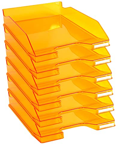 Exacompta 113246D 6er Pack Premium Briefablage Combo Midi DIN A4. Ideale Briefkörbe für Ihre Organisation. Robuste und stapelbare Ablagekörbe mandarin transparent glossy